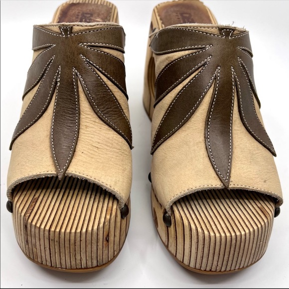 OAK DESTROY Vintage Y2K Platform Chunky Wooden Wedge Leather Sandal Women 8 8.5 - Picture 9 of 13